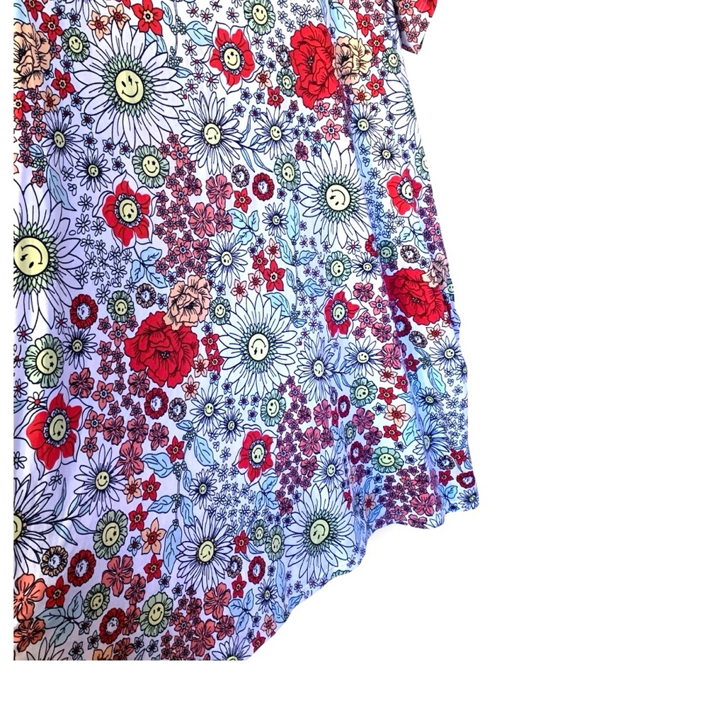 Joyspun Women's Short Sleeve Sleep Shirt Smiley Face Red Yellow Flowers 2X-3X - Picture 7 of 8
